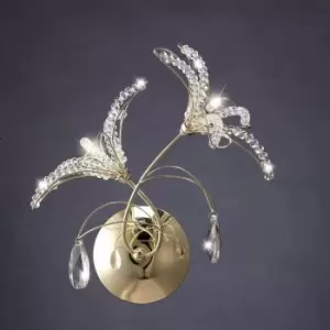 Image of Kenzo wall light with switch 2 Bulbs gold / crystal