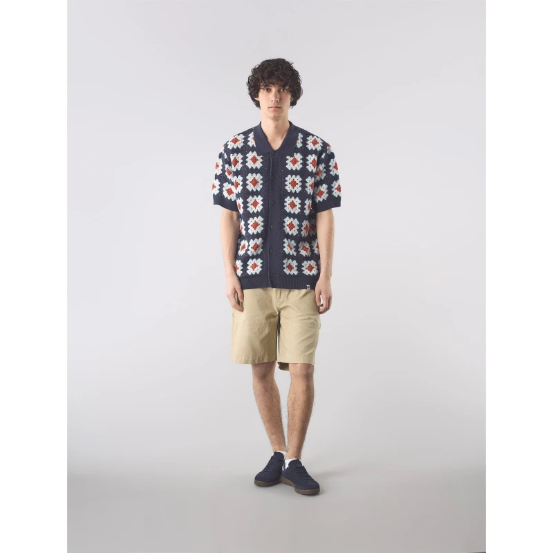 Image of Pretty Green Mens Timperley Short-Sleeve Patterned Shirt Navy male Small