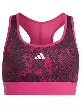 Image of adidas Junior Girls Training Icons Print Power Bra - Medium Support, Pink Multi, Size 13-14 Years