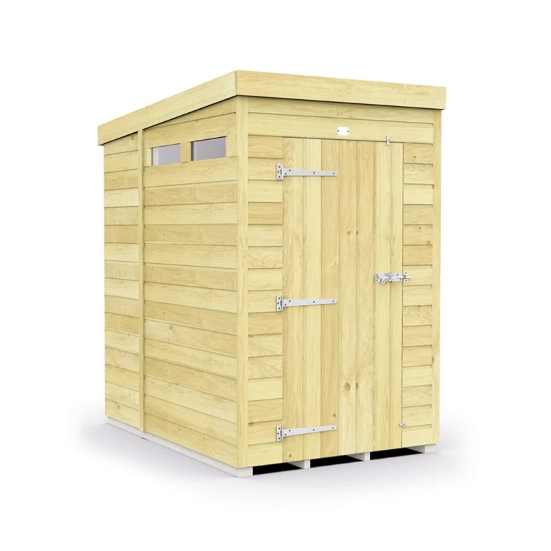 Image of Buttercup Farm 4 x 7 Feet Pent Security Shed - Single Door - L214 x W127 x H201cm in Brown Brown Unisex