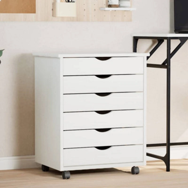 Image of VIDAXL Rolling Cabinet with Drawers moss White Solid Wood Pine Vidaxl 355892