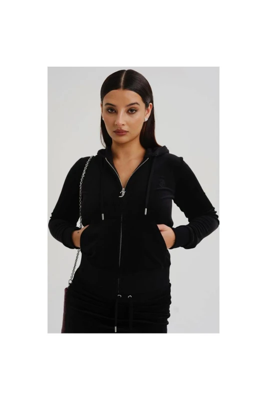 Image of (X-Small, Black) Juicy Couture Robertson Velour Zip Front Hoodie