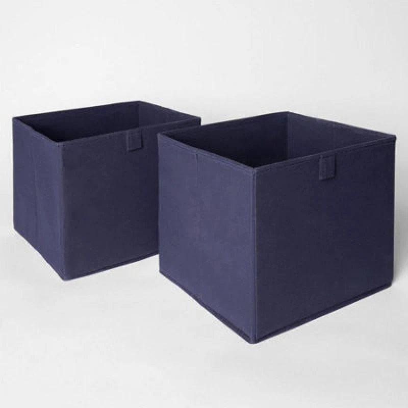 Image of OHS OHS Pack of 2 Plain Folding Cube Storage Boxes in Navy Navy One Size Unisex 5027434157457