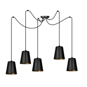 Image of Link Black/Gold Cluster Pendant Ceiling Light 5x E27