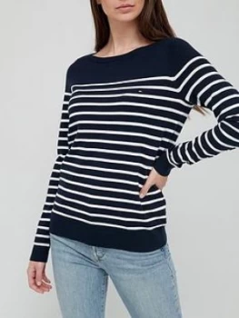 Image of Tommy Hilfiger Boat Neck Stripe Knit - Navy