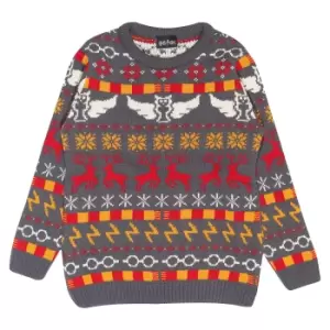 Image of Harry Potter Womens/Ladies Icons Fair Isle Knitted Christmas Jumper (XXL) (Grey/Red/Yellow)
