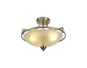 Image of Semi-Flush Bowl Ceiling, 3 Light E27, Satin Nickel, Frosted Glass