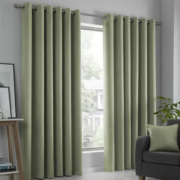 Image of Fusion Strata Woven Eyelet Lined Curtains, Green, 90 x 72" - Fusion SR5GN90726UPU