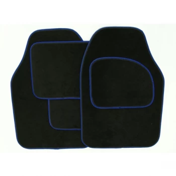 Image of Streetwize Velour Carpet Mat Sets with Coloured Binding - 4 Piece Black With Blue Piping