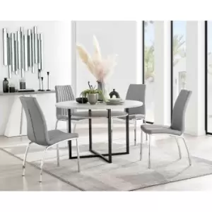 Image of Furniture Box Adley Grey Concrete Effect Storage Dining Table and 4 Grey Isco Chairs