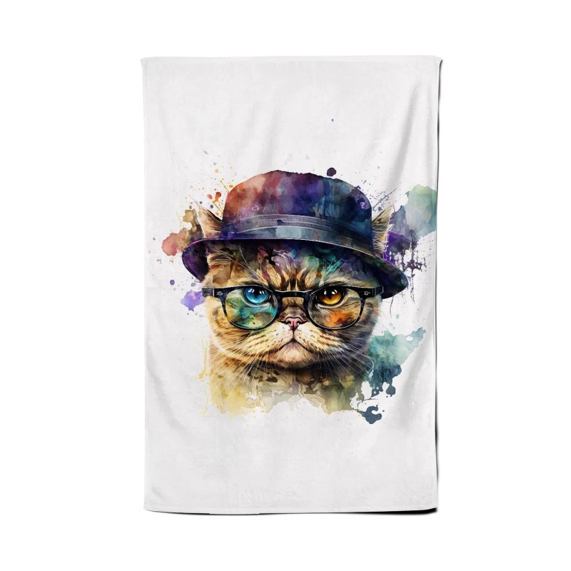 Image of Warren Reed - Designer Shorthair Cat With Glasses Splashart Tea Towel Multicolor Unisex