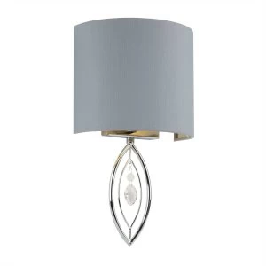 Image of 1 Light Wall Light Chrome, Grey Shade, Crystal Drop, E14