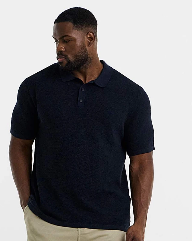 Image of jack & jones Jack & Jones George Knitted Polo - Navy Navy - JACK & JONES - Size: 5XL(62) Navy Male 5XL(62) JA41707