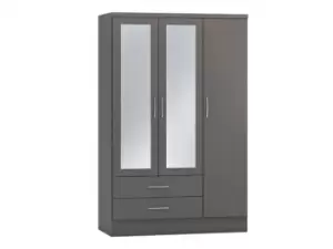 Image of Seconique Nevada Matt Grey 3 Door 2 Drawer Mirrored Wardrobe