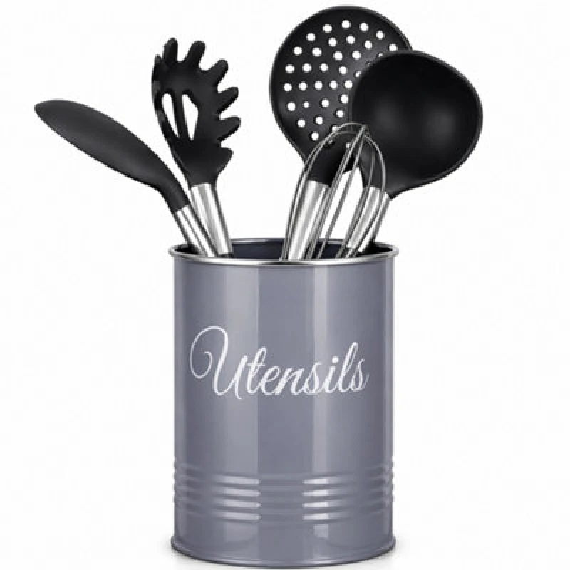 Image of Innoteck Essentials Metal Utensil Crock Holder - Grey.
