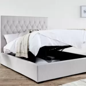 Image of Savoy Stone Upholstered Ottoman Storage King Size Bed Frame Only - Natural