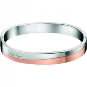 Image of Ladies Calvin Klein Two-Tone Steel and Rose Plate Small Hook Bangle