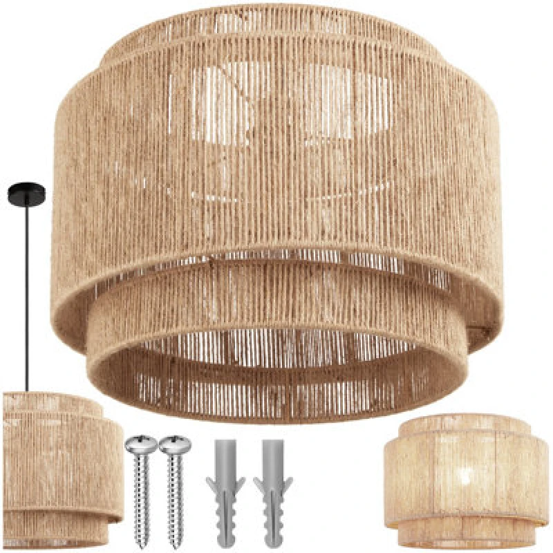 Image of Charnwood Pendant Light Lignea In 3 Tiers, Jute Fibre And Boho Chic Design - Nature