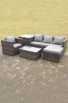 Image of Fimous 4 Seater Outdoor Dark Grey Rattan Lounge Complete Sofa Set with Oblong Coffee Table and Big Footstool