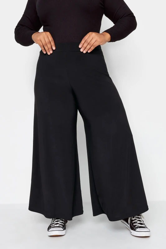 Image of Yours Womens Wide Leg Stretch Palazzo Trousers in Black Size: 18 Black Female 18
