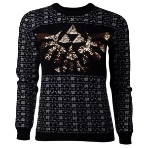 Image of Nintendo - Glitter Tri-Force Christmas Womens Large Sweater - Black