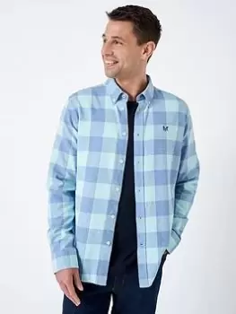 Image of Crew Clothing Crew Clothing Buffalo Check Shirt, Bright Blue, Size L, Men