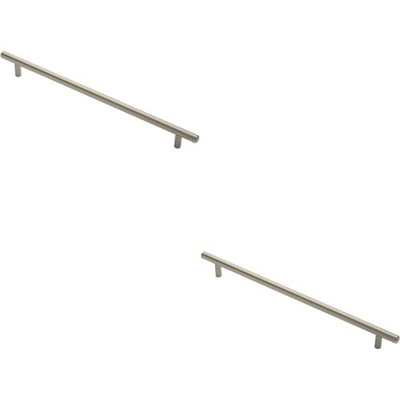 Image of Loops 2x Round T Bar Cabinet Pull Handle 348 x 12mm 288mm Fixing Centres Satin Nickel Metallics unisex