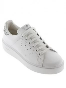 Image of Victoria Chunky Sole Leather Tennis Glitter Heel Tab Trainer - White/Grey
