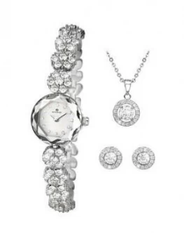 Image of Accurist Silver Dial Crystal Set Cocktail Watch With Matching Necklace And Earrings Gift Set