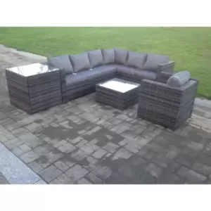 Image of Fimous 8 Seater Outdoor Rattan Corner Dining Complete Set with Big Side Table