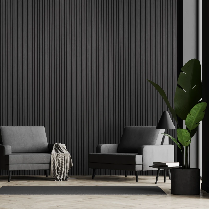 Image of Fuse Acoustic Wall Panels Acoustic Wooden Wall Panel in Charcoal Oak, 2.4m x 0.6m in Black Unisex