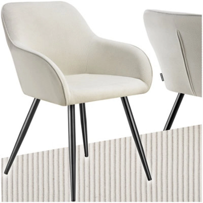 Image of Tectake 1 Dining Chair Marilyn - Corduroy Look, Upholstered, Armchair, Continuous Backrest - Cream/black