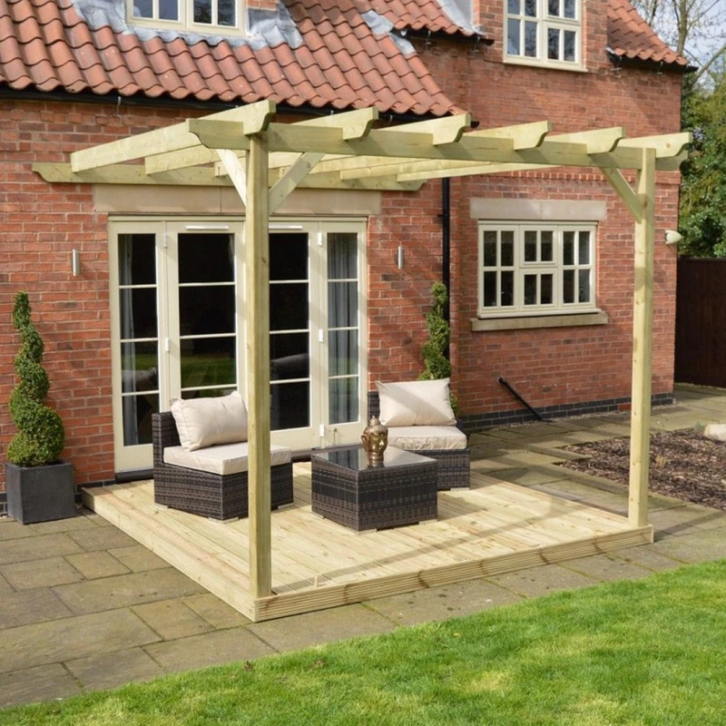 Image of Rutland County Garden Furniture Ltd Wall Mounted Garden Pergola & Decking Kit, L420 x W420 cm, Brown in Green Green Unisex