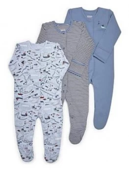 Image of Mamas & Papas Nautical Sleepsuit 3 Pack Baby Boys