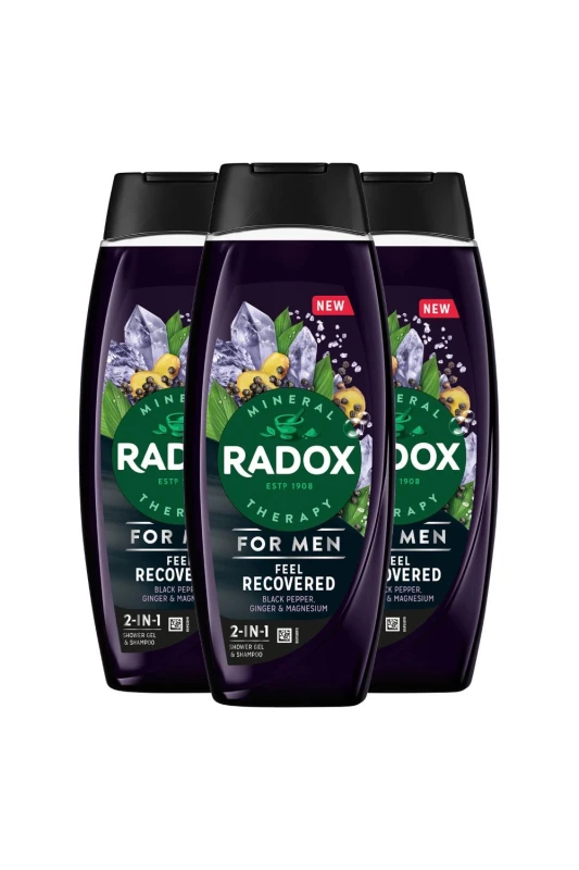 Image of Radox Mens 3x Mineral Therapy Feel Recovered 2in1 'Shower Gel' & Shampoo for Men, 450ml in Black Male