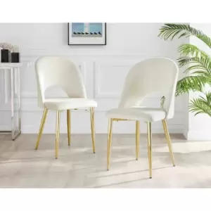 Image of Furniture Box 2x Arlon Cream Velvet Gold Leg Dining Chairs