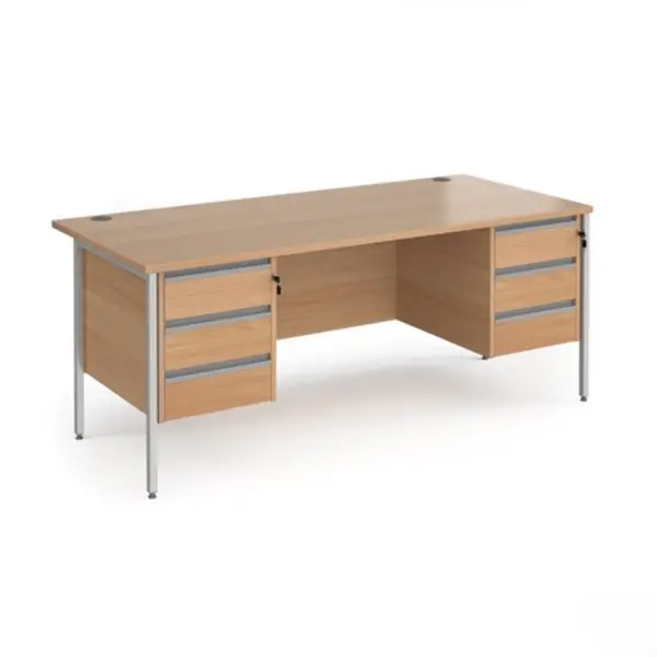 Image of Contract 25 Office Desk Rectangular Desk 1800mm With Double Pedestal Beech Top With Silver Frame 800mm Depth Contract 25 CH18S33-S-B Beech CH1