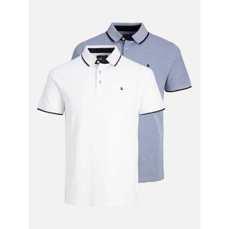 Image of Jack and Jones Mens Paulos Pack Short Sleeve Polo Shirt Cobalt/White male S