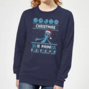 Image of Rick and Morty Mr Meeseeks Pain Womens Christmas Sweatshirt - Navy - S