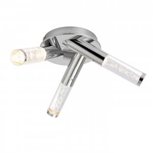 Image of 3 Light Semi Flush Bathroom Multi Arm Ceiling Light Chrome, Clear Acrylic with Bubbles IP44
