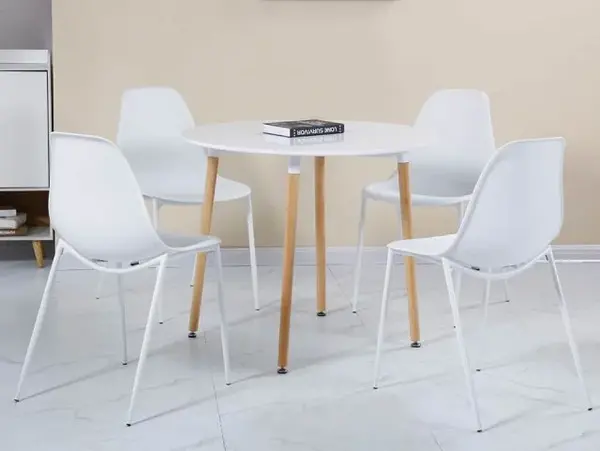 Image of Seconique Lindon Dining Table and 4 White Dining Chairs
