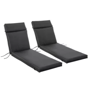 Image of Outsunny Set of 2 Sun Lounger Cushion Non-Slip Seat Pads Garden Patio Reclining Chair for Indoor Outdoor, 196 x 55cm, Black