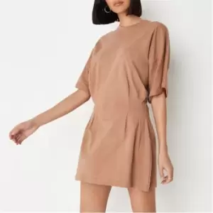 Image of Missguided Cinched Waist T Shirt Dresss - Beige