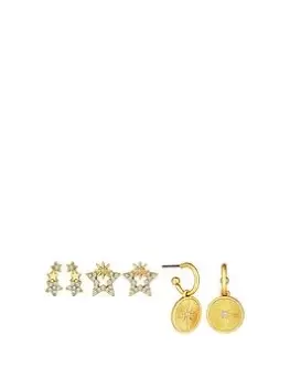 Image of Mood Recycled Two Tone Textured Medallion Huggie Hoop Earrings - Pack Of 3