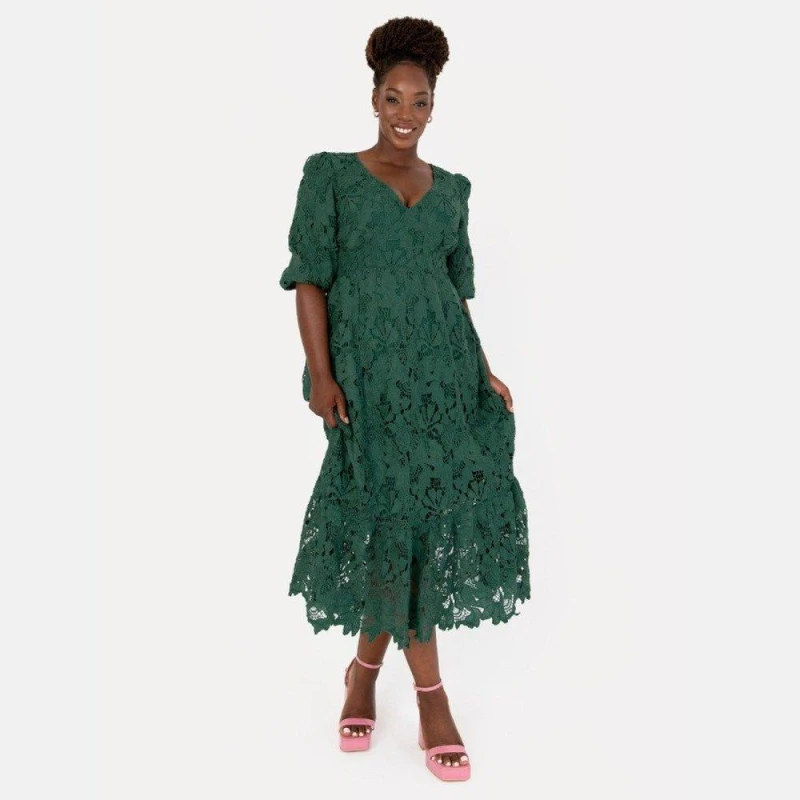 Image of Maya Deluxe Maya Emerald Floral Lace Tie-Back Midaxi Dress Emerald female 6 (2XS)