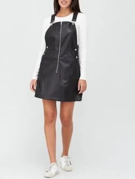 Image of Calvin Klein Jeans Faux Leather Dungaree Dress - Black