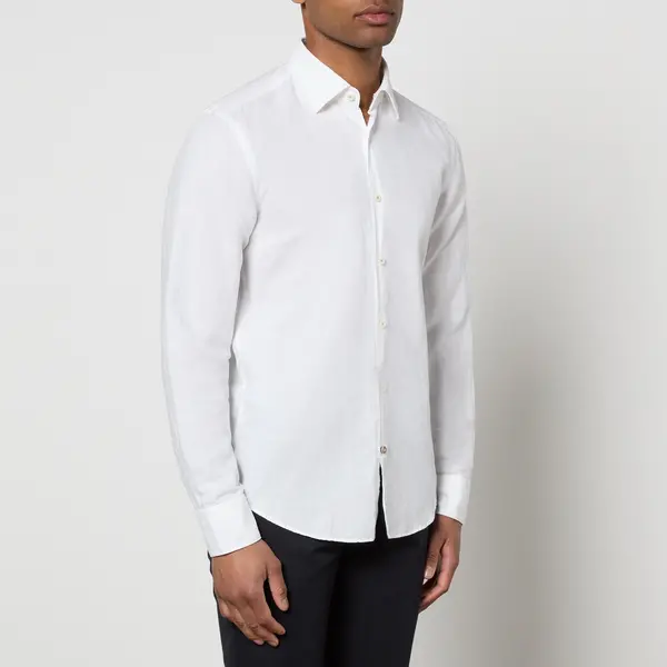 Image of BOSS Black Hal-Kent Linen-Blend Shirt - S White Shirts male 50513661-100 S