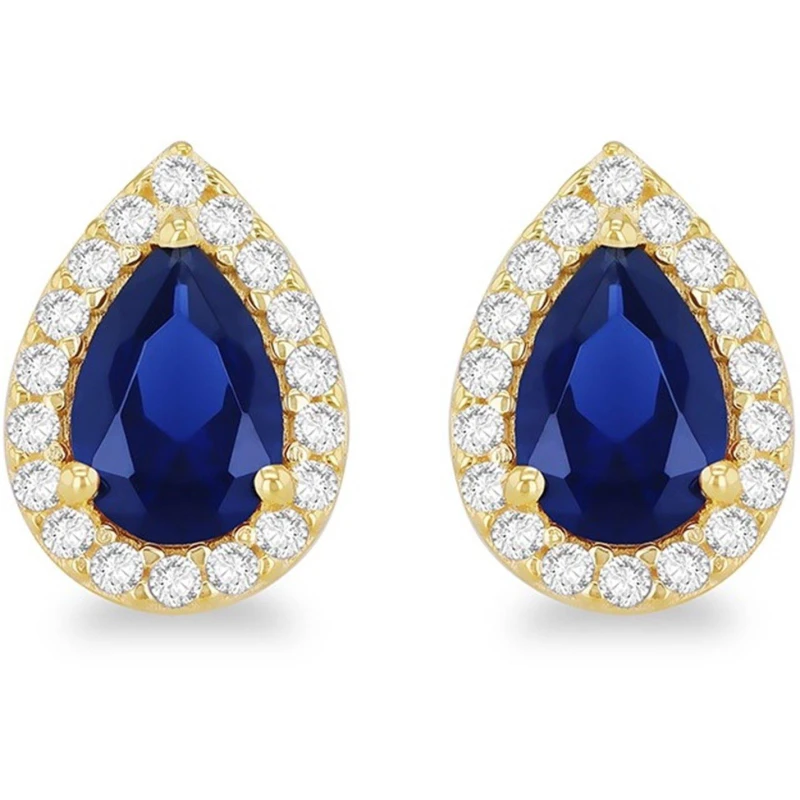 Image of Be You 9ct Gold Pear Shaped CZ Halo Stud Earrings Yellow Gold female One Size