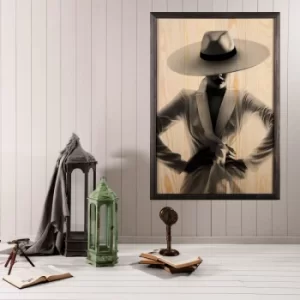 Image of Woman Hat Multicolor Decorative Framed Wooden Painting