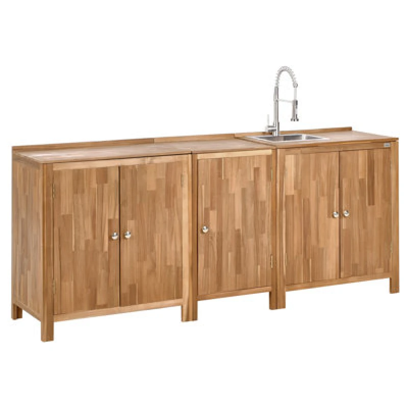 Image of Beliani 3 Piece Outdoor Kitchen Set With Sink Venosa Acacia Wood Brown, Brown 618477